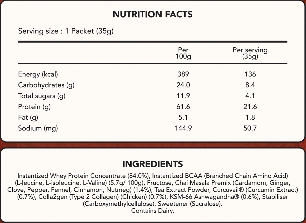Hojū Cura Recovery Protein Blend in Box - Golden Chai Masala (10x35g)